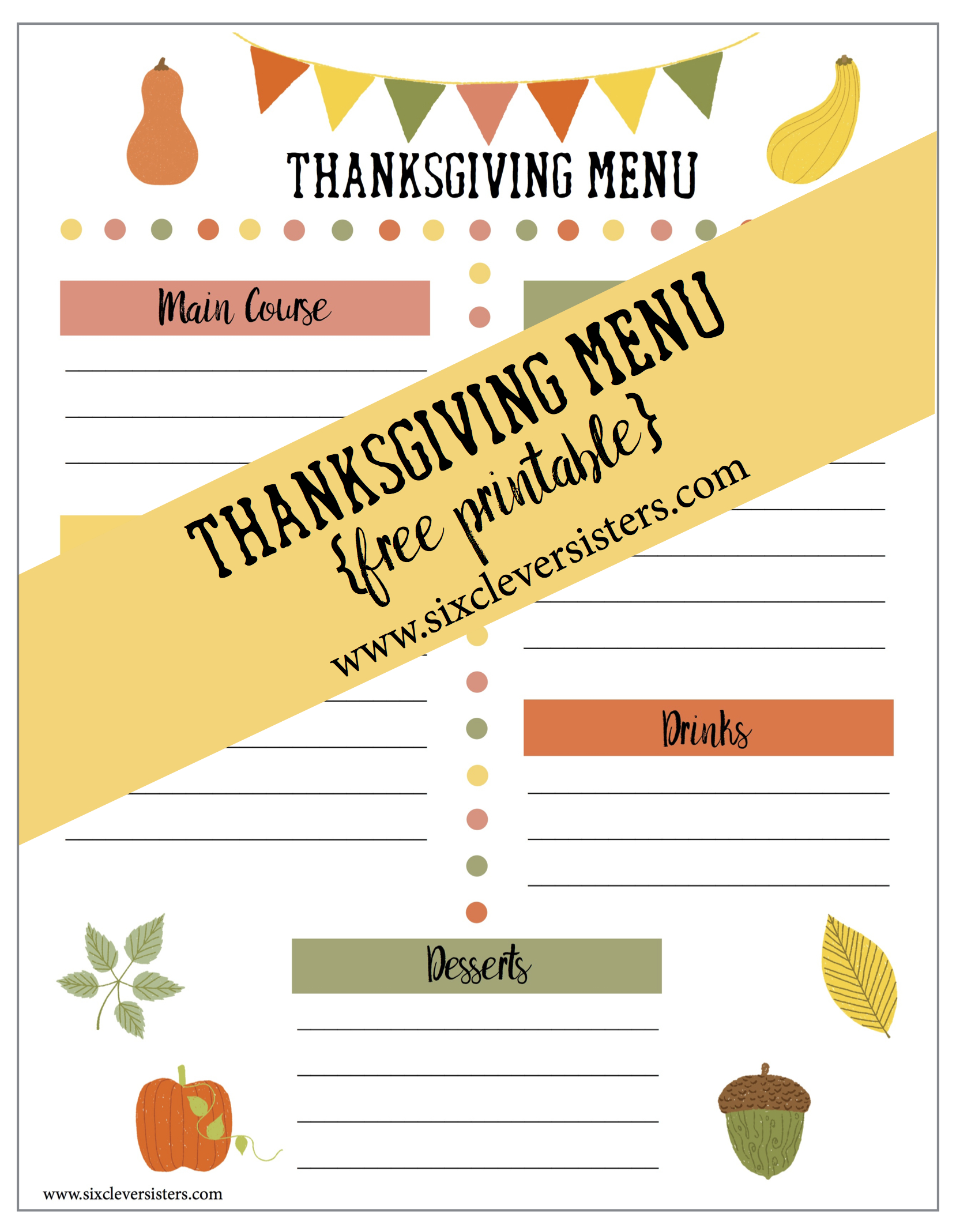 Printable Thanksgiving Menu And Shopping List Six Clever Sisters