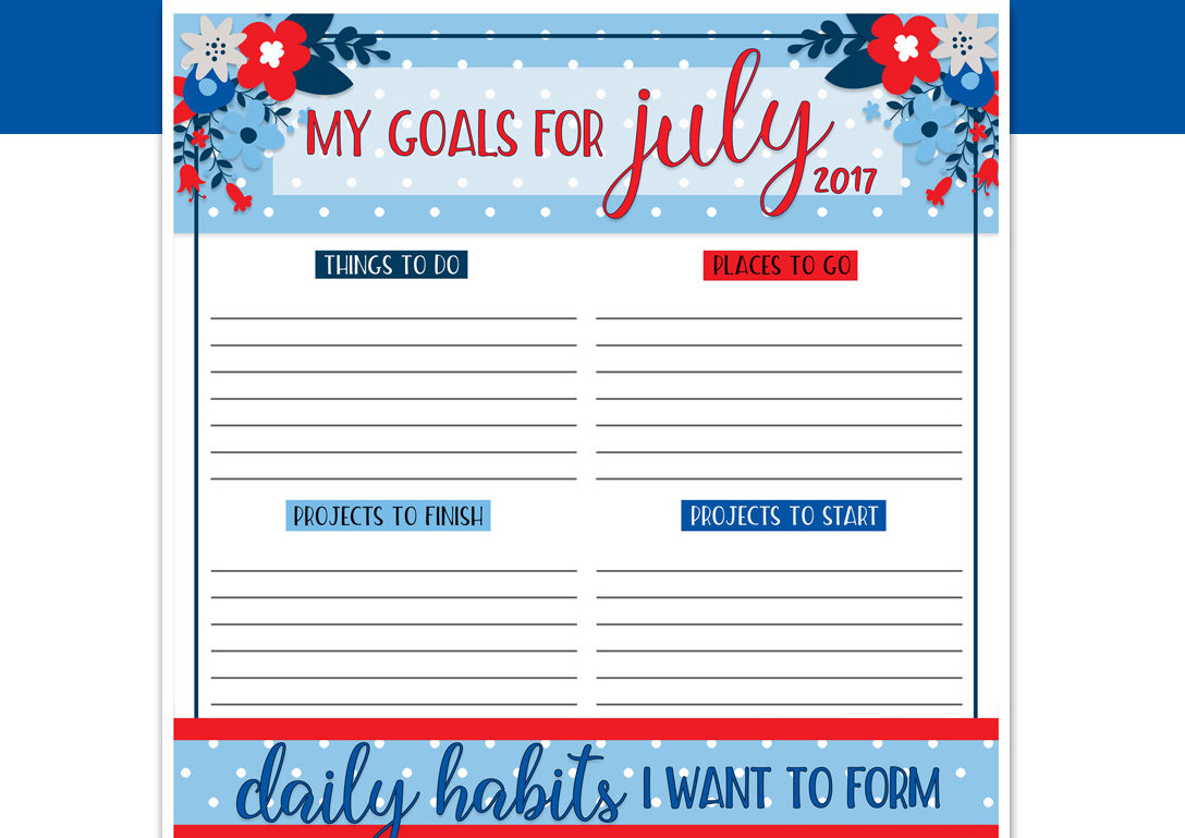 FREE DOWNLOAD Goals Worksheet Printable | July 2017 - Six Clever Sisters