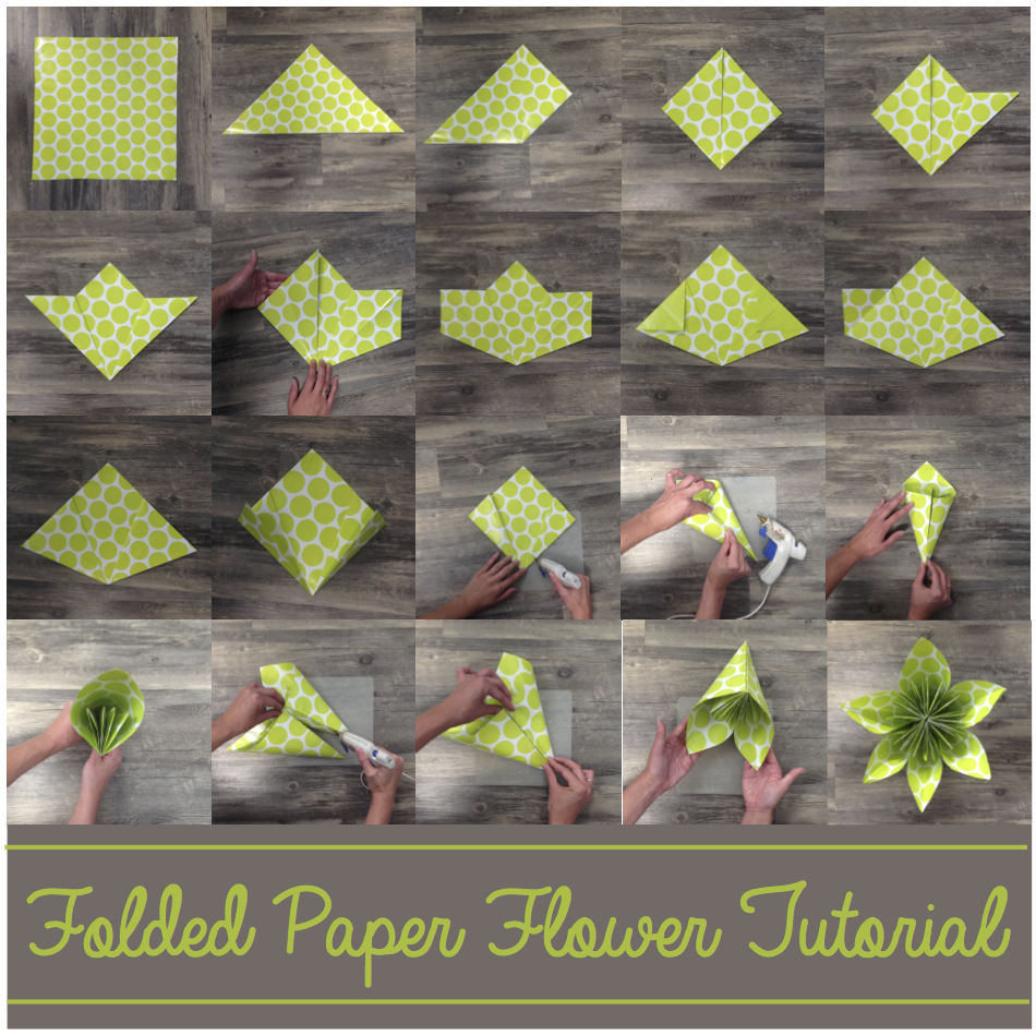 Paper Flower Origami | Folded Flower Tutorial | Origami Flower | Flower Party Decor These flowers can be made from scrapbook paper or wrapping paper to match your party or wedding decor. Simple and economical, and you can make them big or small for whatever you need them for! | Six Clever Sisters