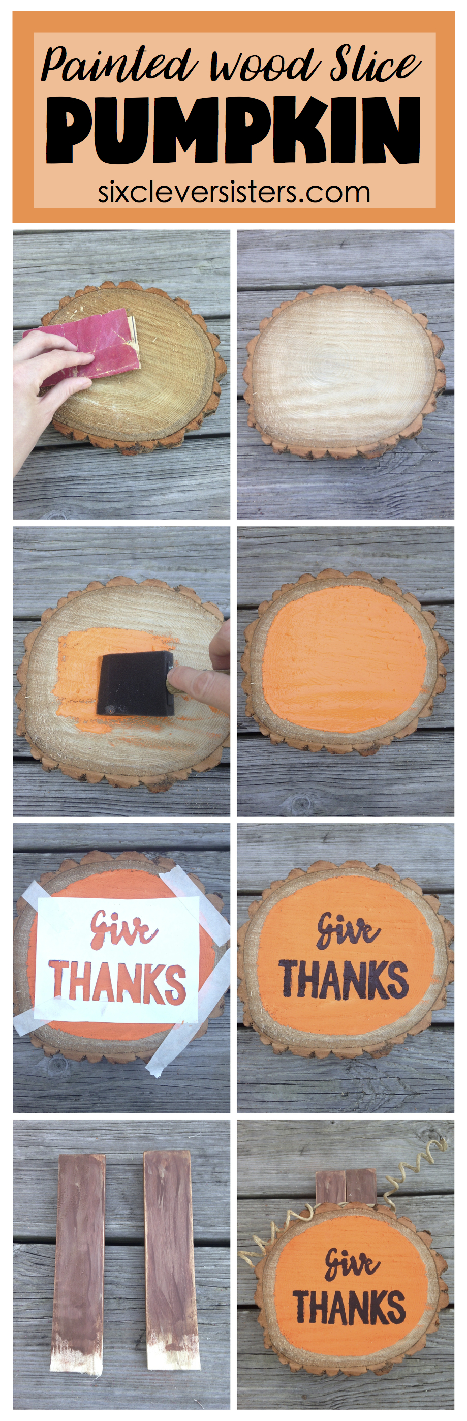 Painted Wood Slice Pumpkin