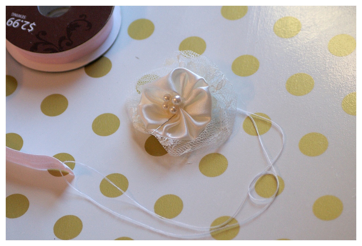 baby headband tutorial DIY easy rosette pearl