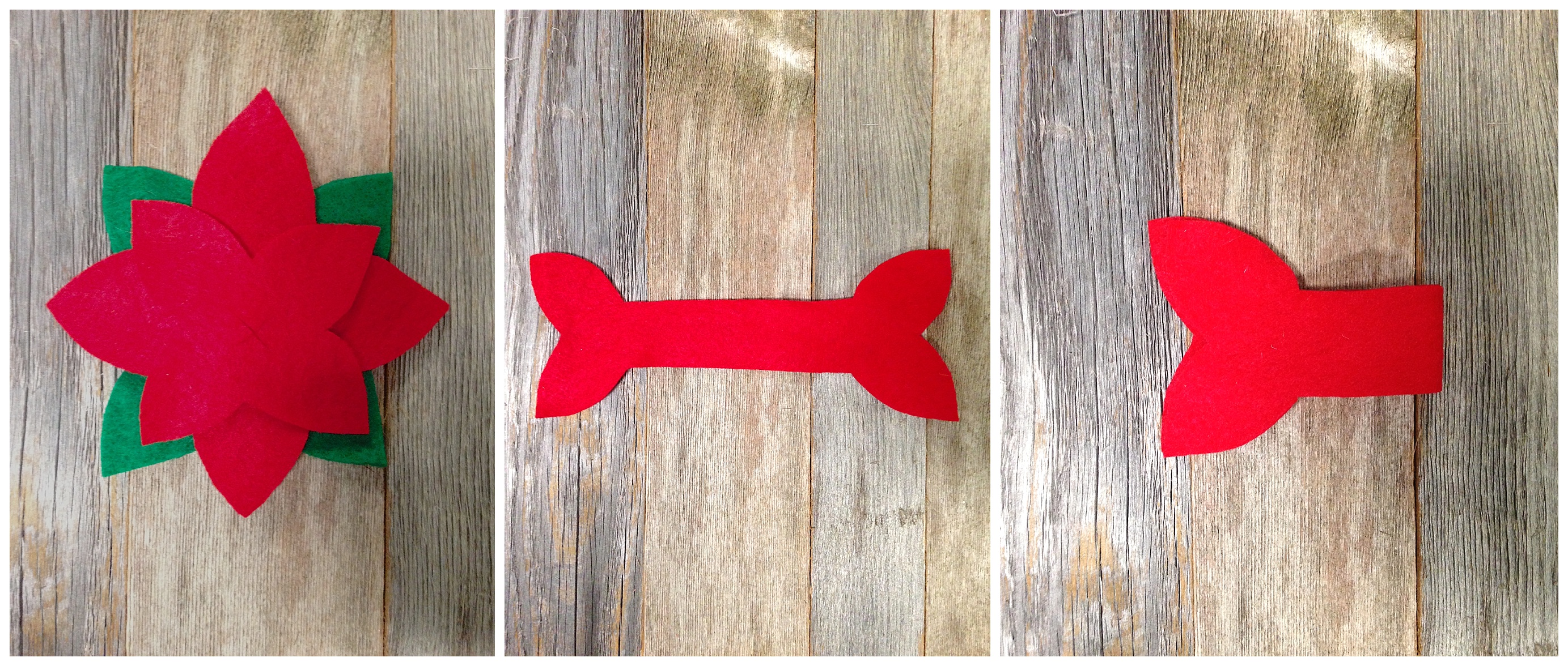 No Sew Project | Christmas | Christmas Decorations | Christmas Decor DIY | Christmas Crafts | Christmas Place Settings | Christmas Planning | Poinsettia | Poinsettia Napkin Rings | Christmas Crafts DIY | Looking for an easy no sew Christmas craft? You'll love how easy these are to make. All you need is some felt and our free pattern and you'll have these poinsettia napkin rings made in no time! Six Clever Sisters has the tutorial.