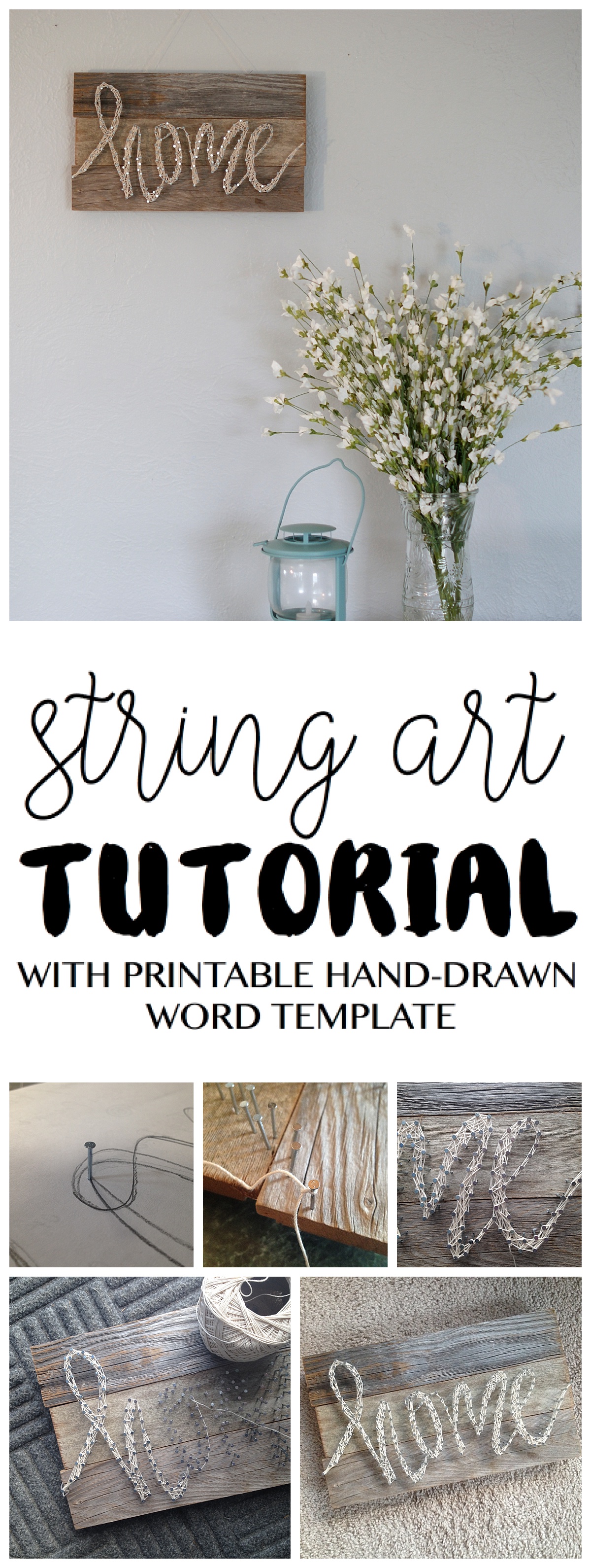 string art tutorial DIY | Home Decor | Pallet Sign | DIY Project | Always wanting to try out a string art project? Here's an easy tutorial from www.sixcleversist... This DIY home decor pallet sign has detailed instructions and includes a free printable word template.