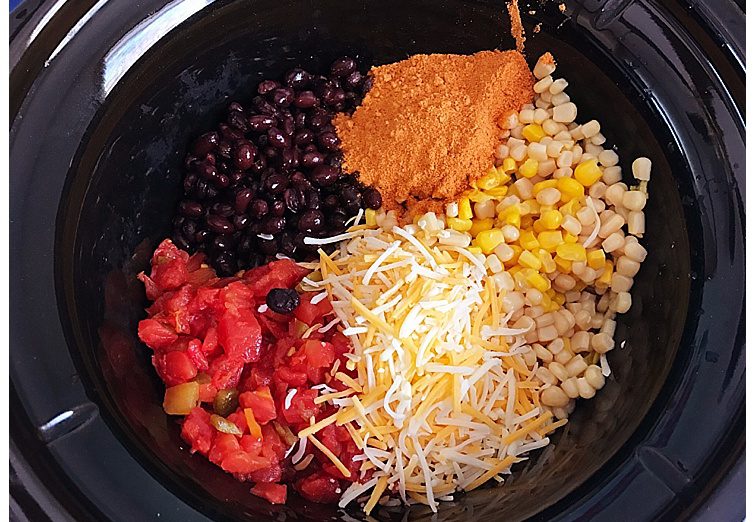 Crockpot Taco Dip | Slow Cooker Taco Dip | Bean Dip | Black Bean Dip | Slow Cooker Recipe | Crockpot Appetizer | Easy Appetizer | Easy Dip | Bean and Corn Dip | Mexican Corn | Mexican Dip | Easy Recipe | Six Clever Sisters