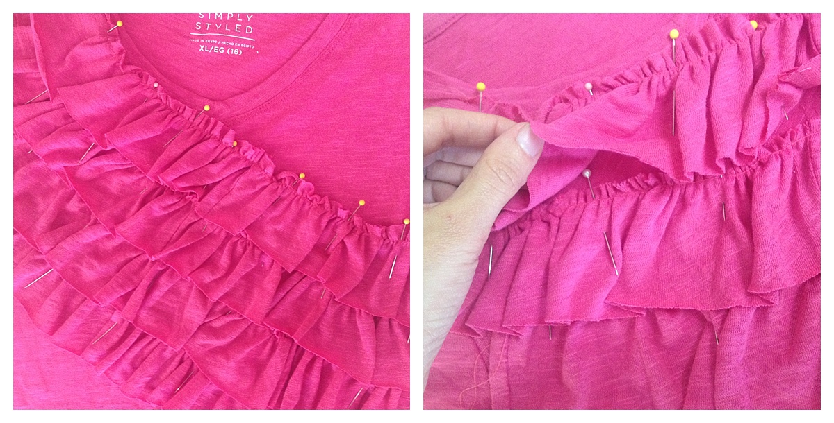 ruffle shirt diy tutorial upcycled t shirt summer style modest clothes sewing free shirt pattern knit