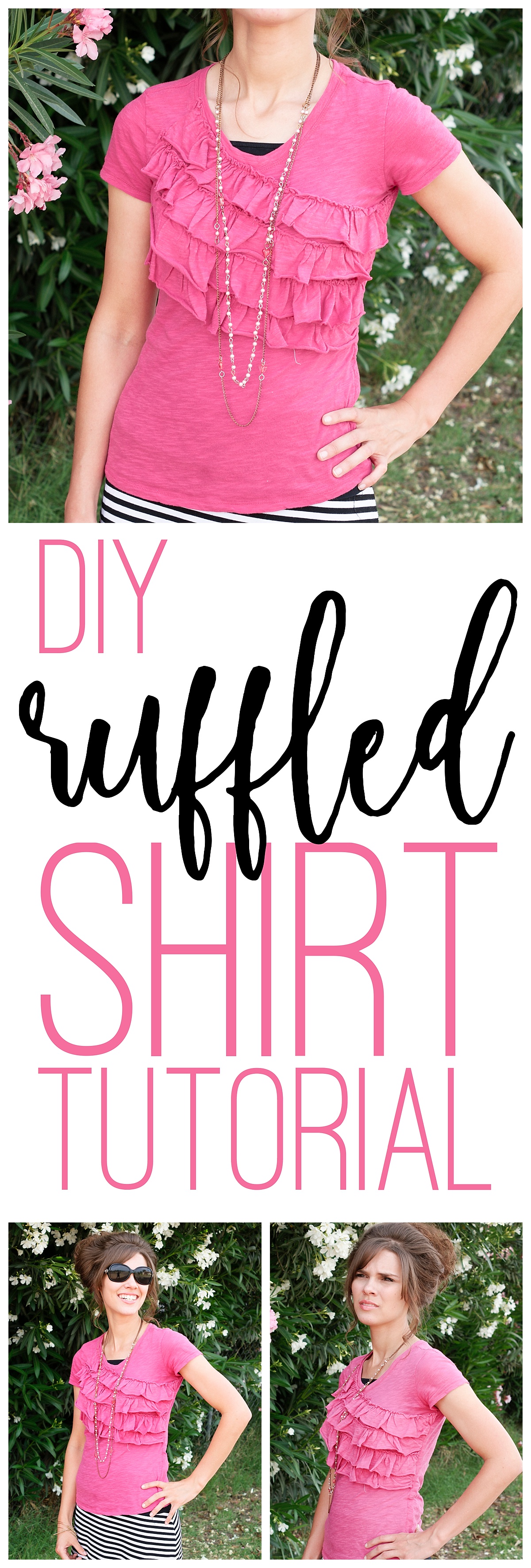 DIY Ruffle Shirt | OOTD | Free Sewing Pattern | Cute Summer Shirt | Upcycled T Shirt | Modest Outfit Inspiration | Shirt Tutorial | Summer Style | DIY Clothes | Six Clever Sisters | This cute summer shirt from Six Clever Sisters has step-by-step instructions and requires minimal sewing experience. Great easy project for a beginner to make a ruffle t shirt!