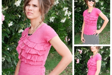 DIY Ruffle Shirt | Free Sewing Pattern | Cute Summer Shirt | Upcycled T Shirt | Shirt Tutorial | Summer Style | DIY Clothes | Six Clever Sisters | This cute summer shirt from Six Clever Sisters has step-by-step instructions and requires minimal sewing experience. Great easy project for a beginner to make a ruffle t shirt!