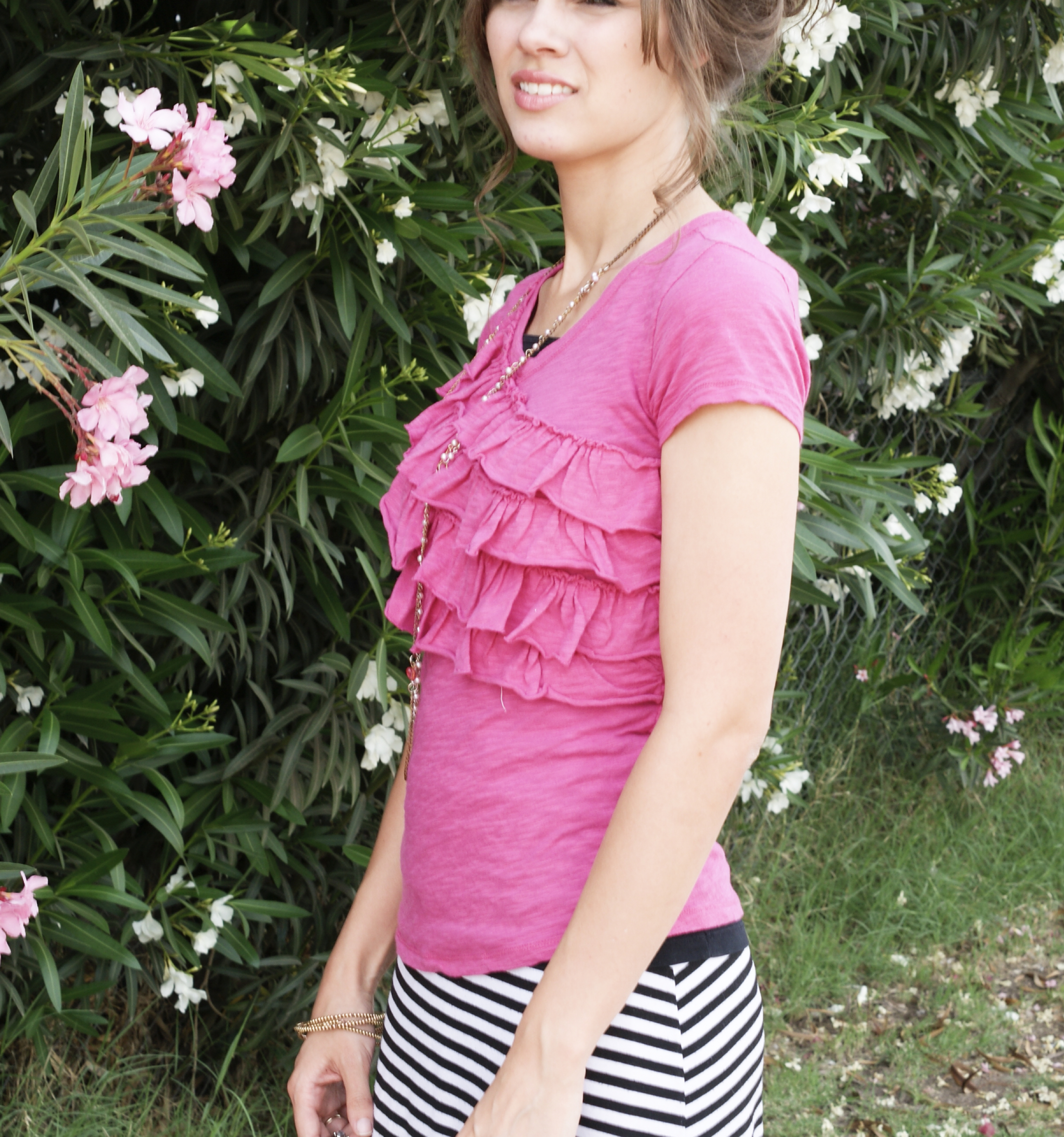 DIY Ruffle Shirt | Free Sewing Pattern | Cute Summer Shirt | Upcycled T Shirt | Shirt Tutorial | Summer Style | DIY Clothes | Six Clever Sisters | This cute summer shirt from Six Clever Sisters has step-by-step instructions and requires minimal sewing experience. Great easy project for a beginner to make a ruffle t shirt!