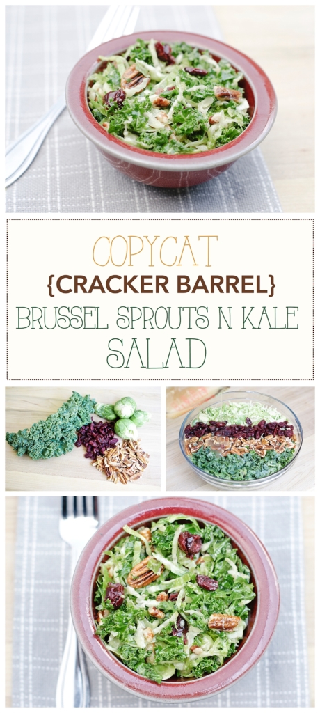 Cracker Barrel Copycat Brussel Sprouts n Kale Salad Recipe | Vegan Healthy Salad | Gluten free | Pecans Craisins Salad | Maple Vinaigrette Recipe | Healthy Meal Ideas | Healthy Recipes | Spring Summer Salads | Copycat Recipes | Six Clever Sisters