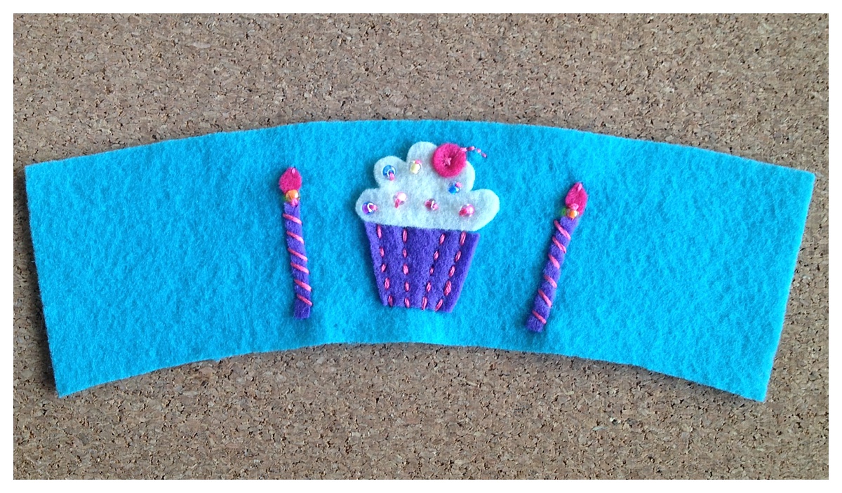 Birthday Gift | Cup Sleeve | Felt Coffee Cozy | Cupcake Candles | Beaded Cup Sleeve | Free Pattern | Felt Pattern | Birthday Idea | Party Ideas | Cute Gift Idea | DIY Gifts | DIY Felt | Six Clever Sisters