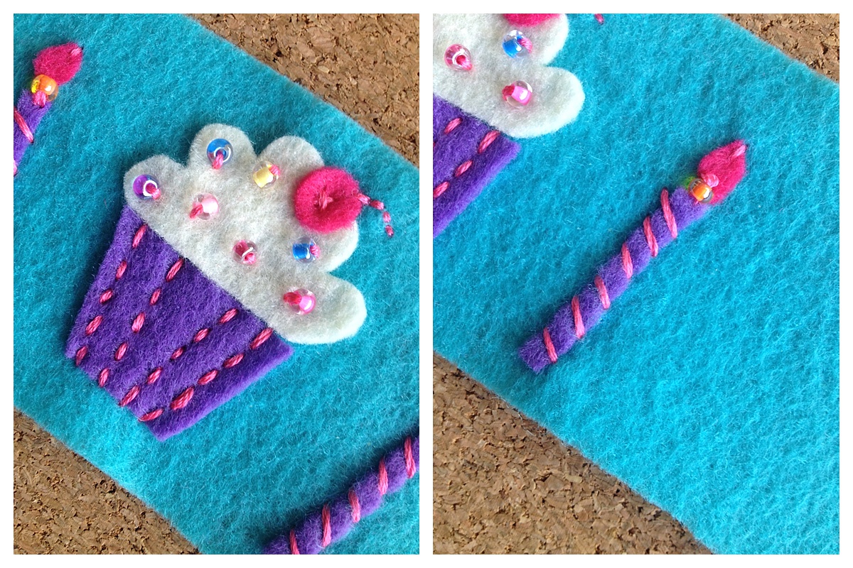 Birthday Gift | Cup Sleeve | Felt Coffee Cozy | Cupcake Candles | Beaded Cup Sleeve | Free Pattern | Felt Pattern | Birthday Idea | Party Ideas | Cute Gift Idea | DIY Gifts | DIY Felt | Six Clever Sisters