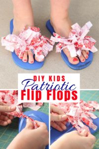 DIY Flip Flops | Flip Flop Makeover | Flip Flop | Pretty Flip Flops | DIY Flip Flop Fabric | DIY Flip Flop for Kids | Find out how to make these cute Fourth of July flip flops for kids at SixCleverSisters.com !