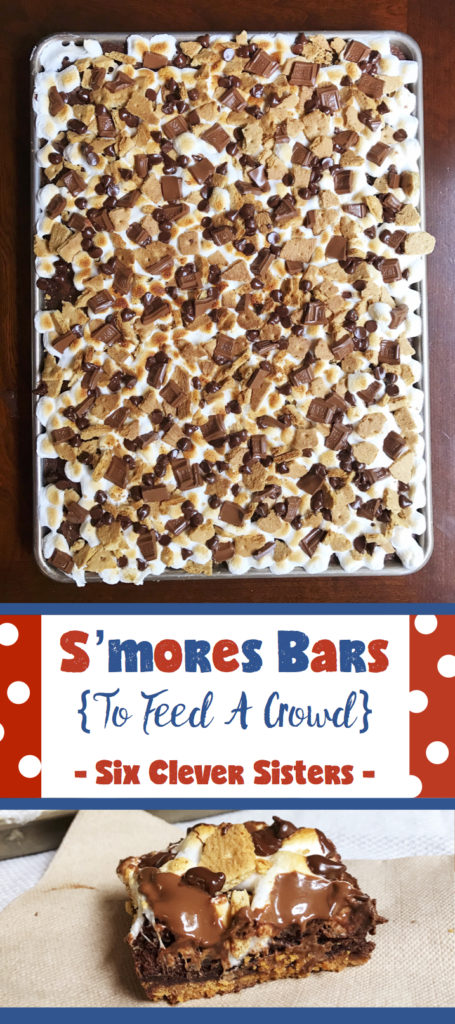 S'mores Bars | To Feed A Crowd | Easy Desserts | Sheet Pan Dessert | Recipe | Dessert | Chocolate | S'mores | Campfire Food | Hershey's Chocolate | Dessert Bars | Marshmallow Desserts | Looking for nice, summery dessert to feed a crowd? We've got the perfect recipe that will wow your guest! Head to Six Clever Sisters for the full recipe.