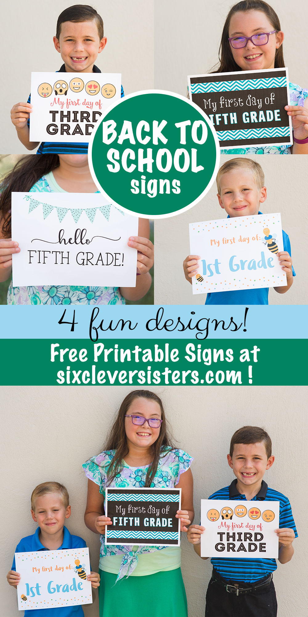 Back to School Signs | Back to School Signs free printable | Back to School Signs free | First day of school signs | first day of school signs free | first day of school signs free printable | first day of school signs printable | Download and print these #firstdayofschool signs on the #sixcleversisters blog!