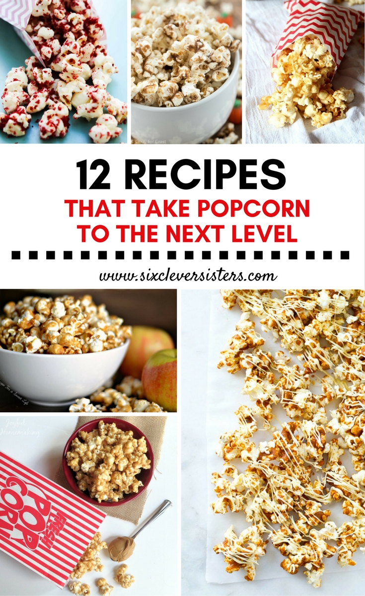 12 Holiday Recipes | Popcorn Recipes | Holiday Recipes | Popcorn Recipes Sweet | Foods for Gifts | Popcorn Recipes Sweet | Foods for Gift Giving | Homemade Food Gifts | Homemade Food Gifts Easy | Recipes for Popcorn | You'll love these fun popcorn recipes on Six Clever Sisters. These make great foods for gifting this holiday season!