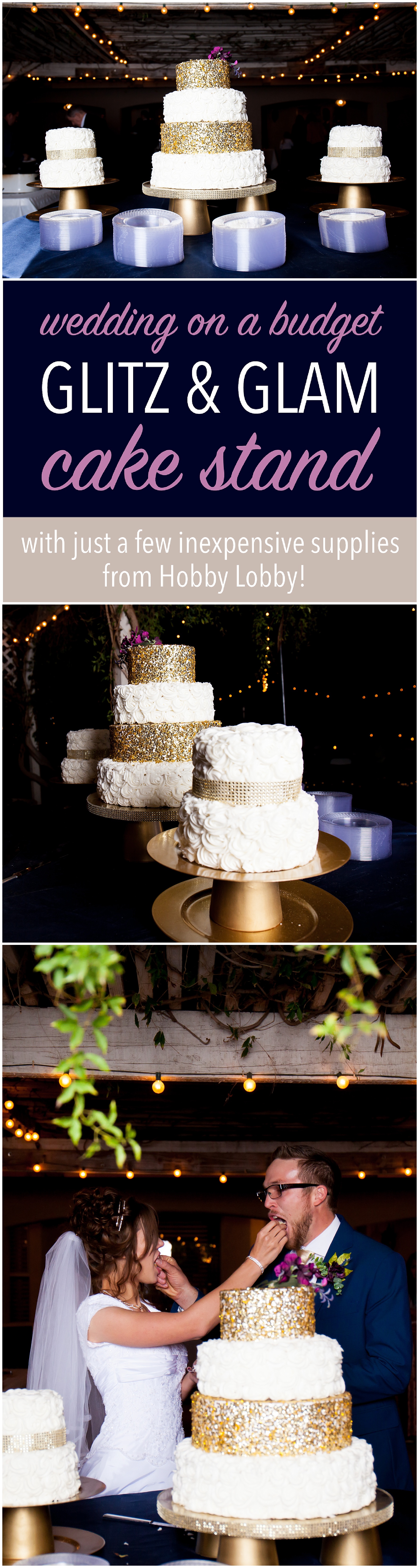 Wedding Cake Stand DIY | DIY Wedding Decor | Navy Purple Wedding | Gold Wedding Decor | Easy DIY Wedding | Wedding on a Budget | Easy Cake Stand | Cake Stand Ideas | Cake Stand DIY | Wedding Ideas | Wedding DIY