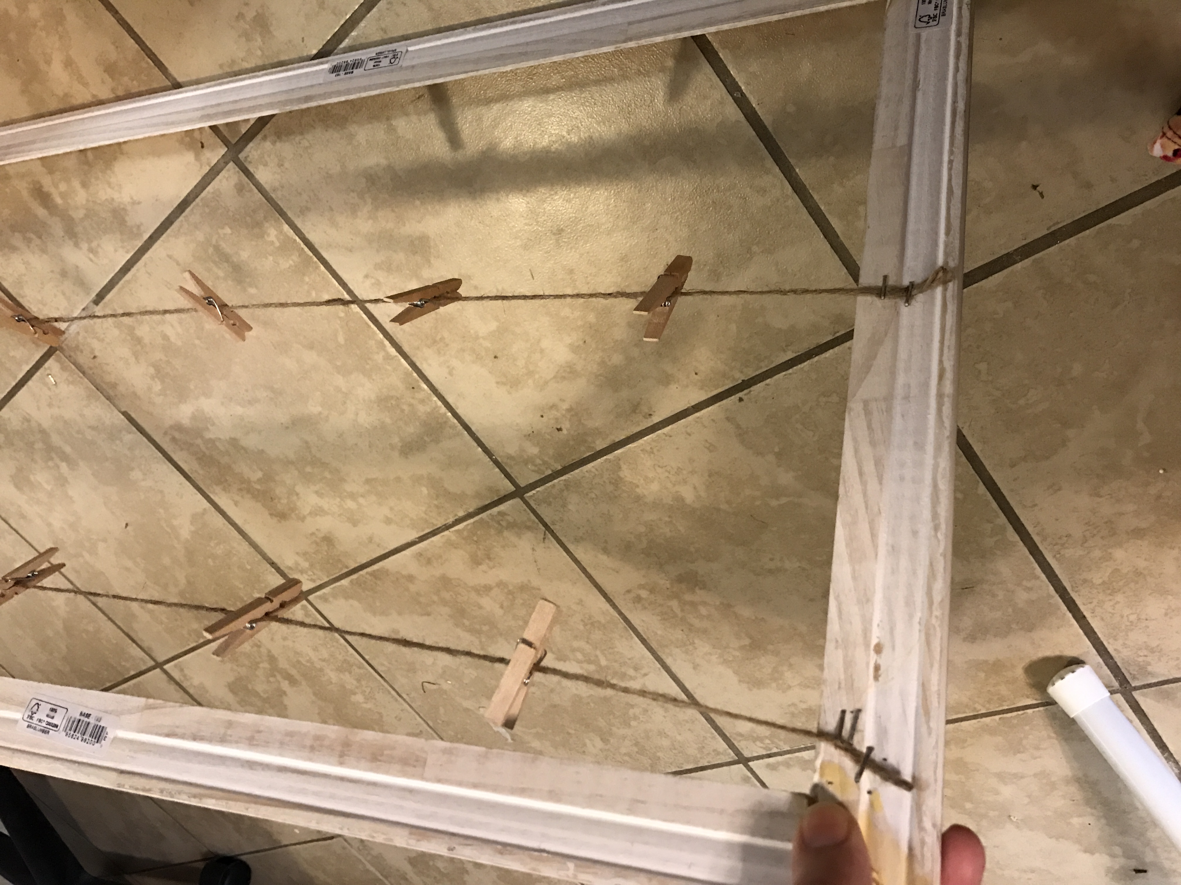 Clothespin Collage Frame | DIY Home | Photo | Wood Frame | Wood Decor | Budget Friendly Decor | Home Decor on a Budget | Photo Hanger | Clothespin Frame | Photo Collage | Tutorial on Six Clever Sisters!