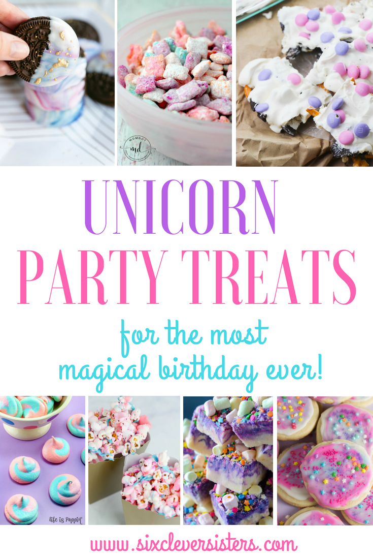 Unicorn Treats | Unicorn Treat Bags | Unicorn Treat Ideas | Unicorn Treats for Birthday Party | Unicorn Treats Edibles | Unicorn Treats DIY | Unicorn Treats Recipes | Unicorn Themed Birthday Treats | Add a little sparkle to your #unicornparty with these fun unicorn treats! #unicornbirthday #unicorn #sixcleversisters