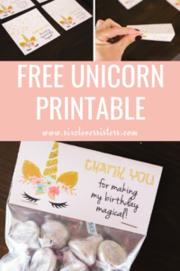 Unicorn Party | Unicorn Party Ideas | Unicorn Party Theme | Unicorn Party Decor | Unicorn Printable Free | Unicorn Printable Party | Unicorn Treat Bags | Unicorn Treat Bag Ideas | Unicorn Treat Bags DIY | Add a little sparkle to your unicorn party with these free treat bag printable. #unicorn #unicornparty #sixcleversisters