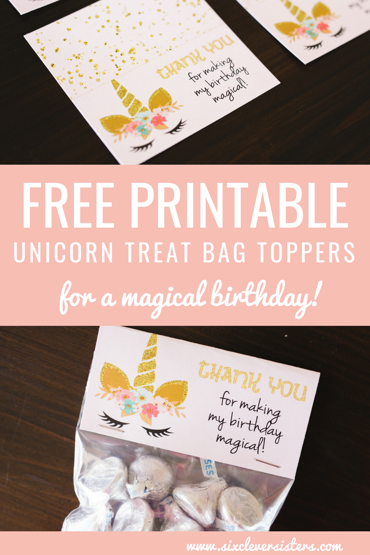 Unicorn Party | Unicorn Party Ideas | Unicorn Party Theme | Unicorn Party Decor | Unicorn Printable Free | Unicorn Printable Party | Unicorn Treat Bags | Unicorn Treat Bag Ideas | Unicorn Treat Bags DIY | Add a little sparkle to your unicorn party with these free treat bag printable. #unicorn #unicornparty #sixcleversisters