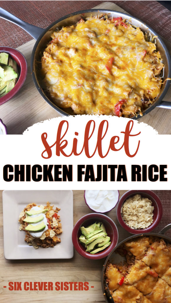 Skillet Chicken Fajita Rice | Tex Mex Meals | Tex Mex Chicken | Tex Mex Chicken Casserole | Fajita Mix | Fajita Recipe | Mexican Food | Mexican Dishes with Chicken | Mexican Dish Recipes | Mexican Dishes to Make | Mexican Casserole with Rice | Mexican Casserole Chicken | Skillet Meals | Skillet Meals with Chicken | Easy Dinner Ideas | Easy Dinner Recipes | Six Clever Sisters