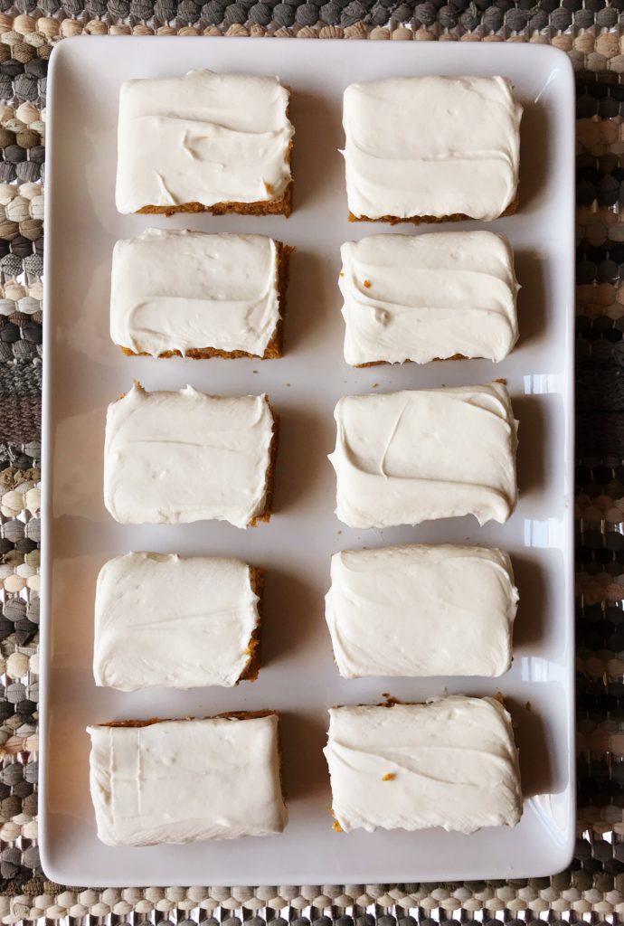 Pumpkin Bars | Sheet Cake Recipe | Fall Dessert | Sheet Cake Pan | Dessert for a Crowd | Fall | Autumn | Fall Desserts | Thanksgiving | Pumpkin Recipes | Pumpkin Dessert | Pumpkin Cake | Easy Dessert | Easy Recipe | Cream Cheese Frosting | Sheet Cake Pumpkin Bars on Six Clever Sisters!