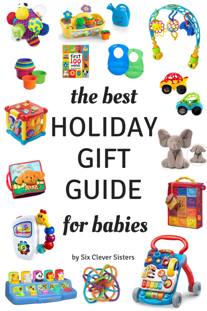 Christmas Gift Ideas Baby | Baby Gift Guide | Baby Christmas Gift Guide | Baby Gift Ideas | Baby Gift Guide Christmas | Gift Ideas for Baby Girl | Gift Ideas for Baby Boy | Holiday Gifts for Babies | The best baby toys and gift ideas for baby's first Christmas that encourage growth and development. #christmasgifts #babysfirstchristmas #besttoys #giftlist #christmasgiftguide #sixcleversisters