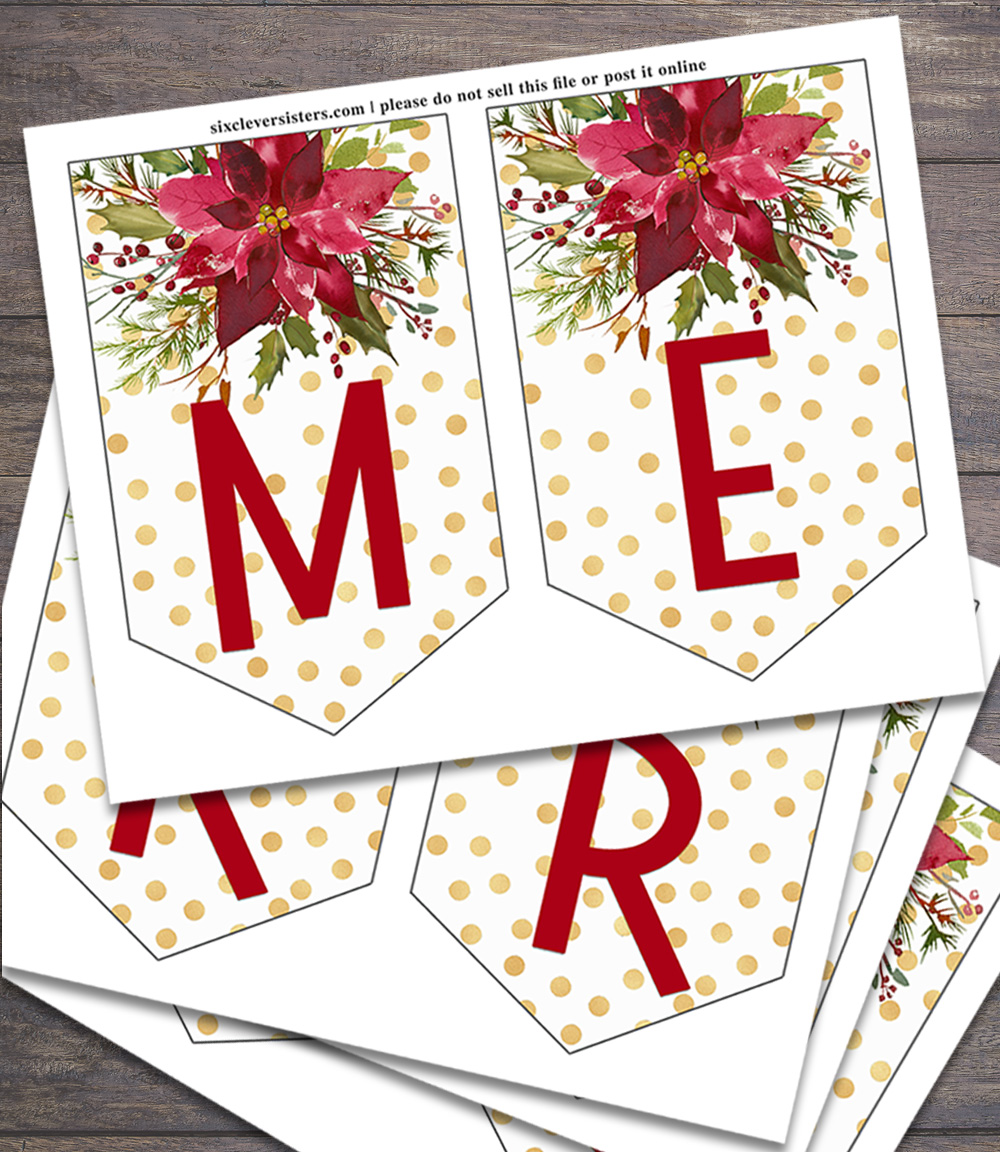 Printable Christmas Banner Letters | Printable Merry Christmas Banner | Printable Merry Christmas Banner | Free Printable Christmas Banner Templates | Printable Christmas Pennant Banner | DIY Printable Christmas Banner | Merry Christmas Printable Banner PDF | Printable Christmas Letters for Banner | Download this Christmas Banner on the Six Clever Sisters blog!