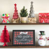 Decorating floating shelves for Christmas | Christmas floating shelves | Floating Shelf Christmas decor | | Decorating Kitchen Shelves for Christmas | How to Style Floating Shelves for Christmas - Tips for styling on a budget! All the details on the Six Clever Sisters blog.