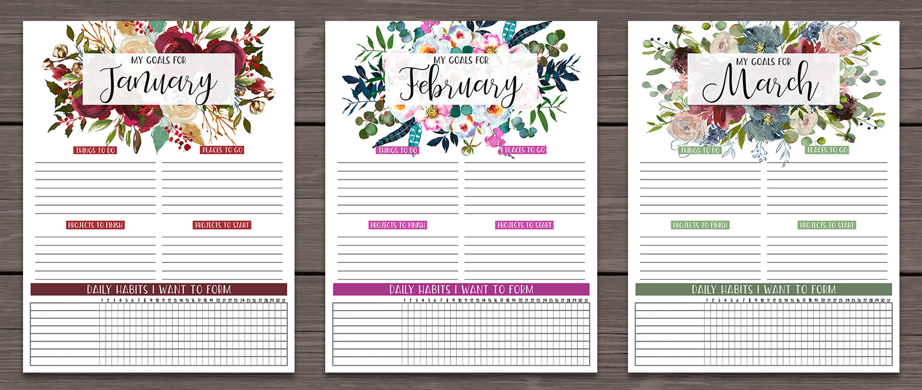 Monthly Goals Printable | Monthly Goal Planner | Monthly Goal Planner Free | Monthly Goal Planner Printable | Monthly Goals Printable Free | Monthly Goals | Monthly Goals Bullet Journal | Goals Planner Printable | Goals Planner DIY | Goals Planner Printable Free | Download our free printable floral GOALS PLANNER PAGES for each month! PDF's are on the Six Clever Sisters' blog!