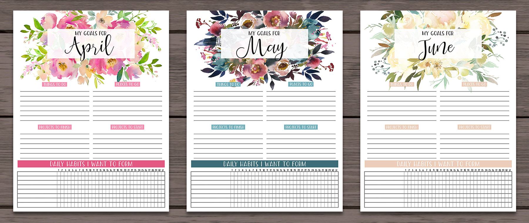 Monthly Goals Printable | Monthly Goal Planner | Monthly Goal Planner Free | Monthly Goal Planner Printable | Monthly Goals Printable Free | Monthly Goals | Monthly Goals Bullet Journal | Goals Planner Printable | Goals Planner DIY | Goals Planner Printable Free | Download our free printable floral GOALS PLANNER PAGES for each month! PDF's are on the Six Clever Sisters' blog!