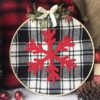 Farmhouse Christmas | Buffalo Plaid | DIY Christmas | Snowflake Pattern | Snowflake Decor | Christmas Craft | DIY Gift | Christmas Decoration | Embroidery Hoop | Plaid Christmas | Free Pattern | Free Pattern to Print | Visit Six Clever Sisters!