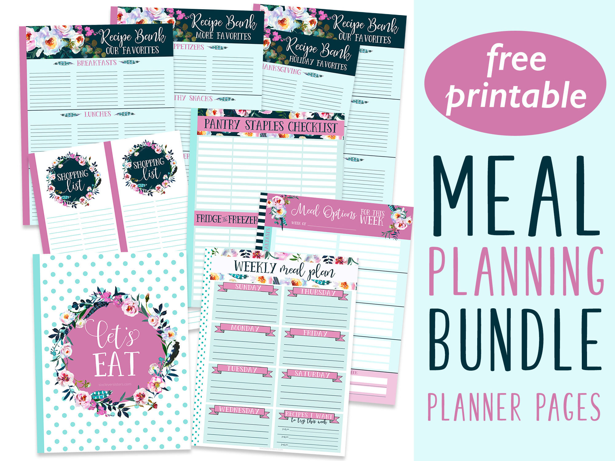 Printable Meal Planner Pages Bundle - Six Clever Sisters