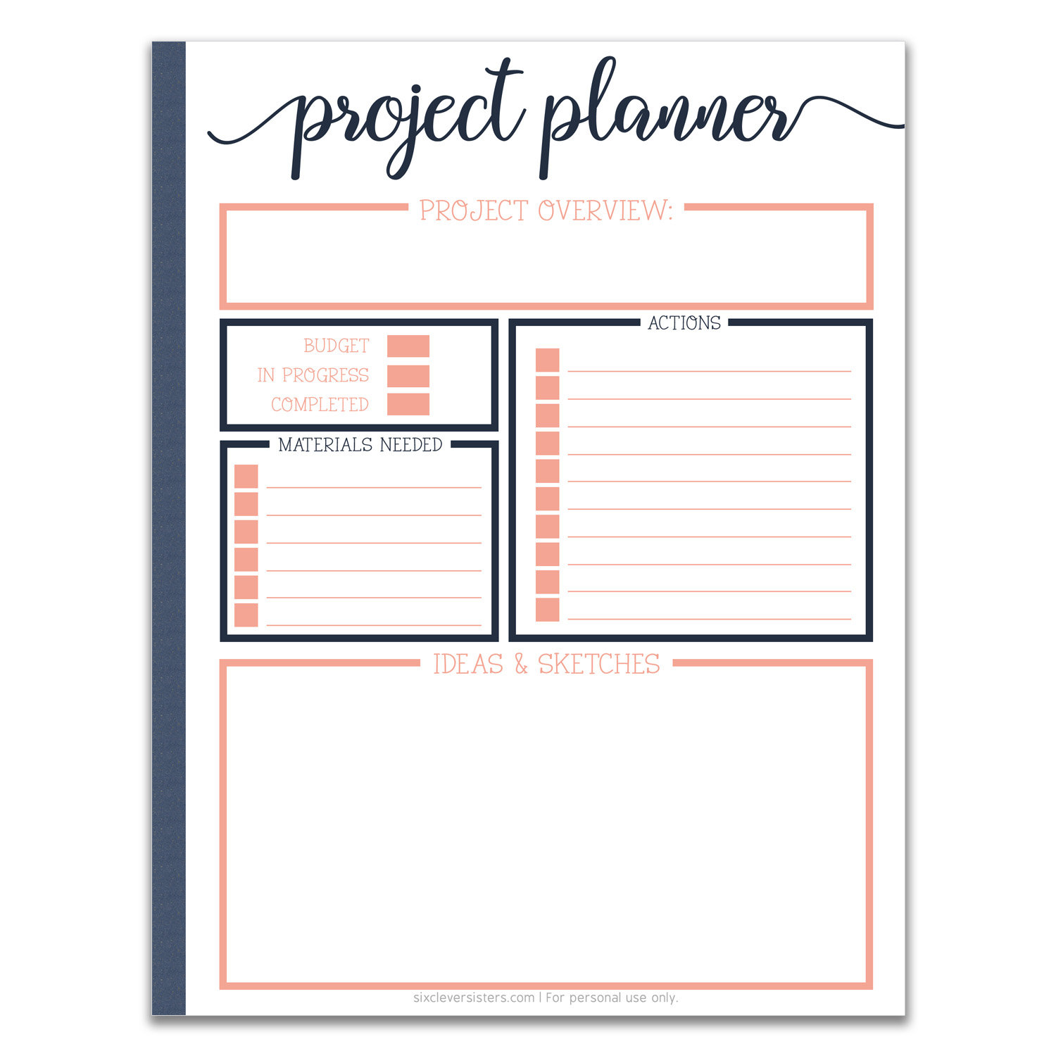 Project Planner Printable | Project Planning Worksheet | DIY Project Planning Worksheet | Project Planner Printable Free | Project Organization Printable | Project Planner | Project Lists | Free PDF on the Six Clever Sisters blog - easy download!