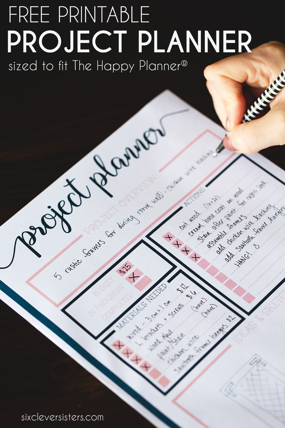 Project Planner Printable | Project Planning Worksheet | DIY Project Planning Worksheet | Project Planner Printable Free | Project Organization Printable | Project Planner | Project Lists | Free PDF on the Six Clever Sisters blog - easy download!