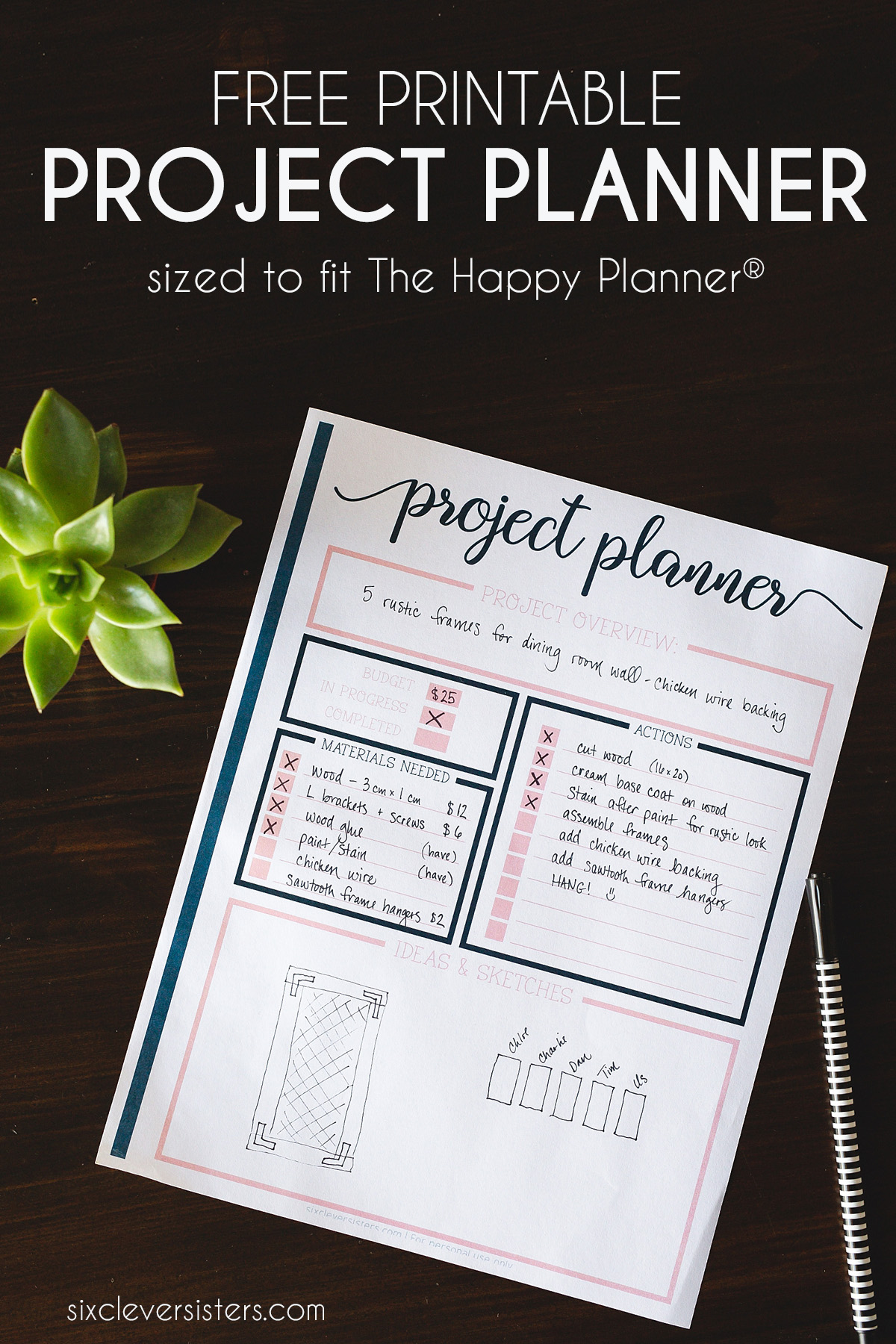 Project Planner Printable | Project Planning Worksheet | DIY Project Planning Worksheet | Project Planner Printable Free | Project Organization Printable | Project Planner | Project Lists | Free PDF on the Six Clever Sisters blog - easy download!