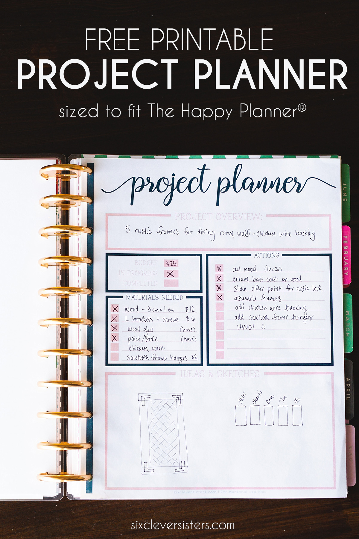 Project Planner Printable | Project Planning Worksheet | DIY Project Planning Worksheet | Project Planner Printable Free | Project Organization Printable | Project Planner | Project Lists | Free PDF on the Six Clever Sisters blog - easy download!