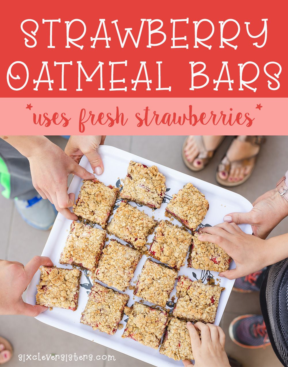 Strawberry Oatmeal Bars Recipe | Oatmeal Recipes | Strawberry Recipes | Strawberry Oatmeal | Strawberry Oatmeal Bars Easy | Recipe on the Six Clever Sisters blog!