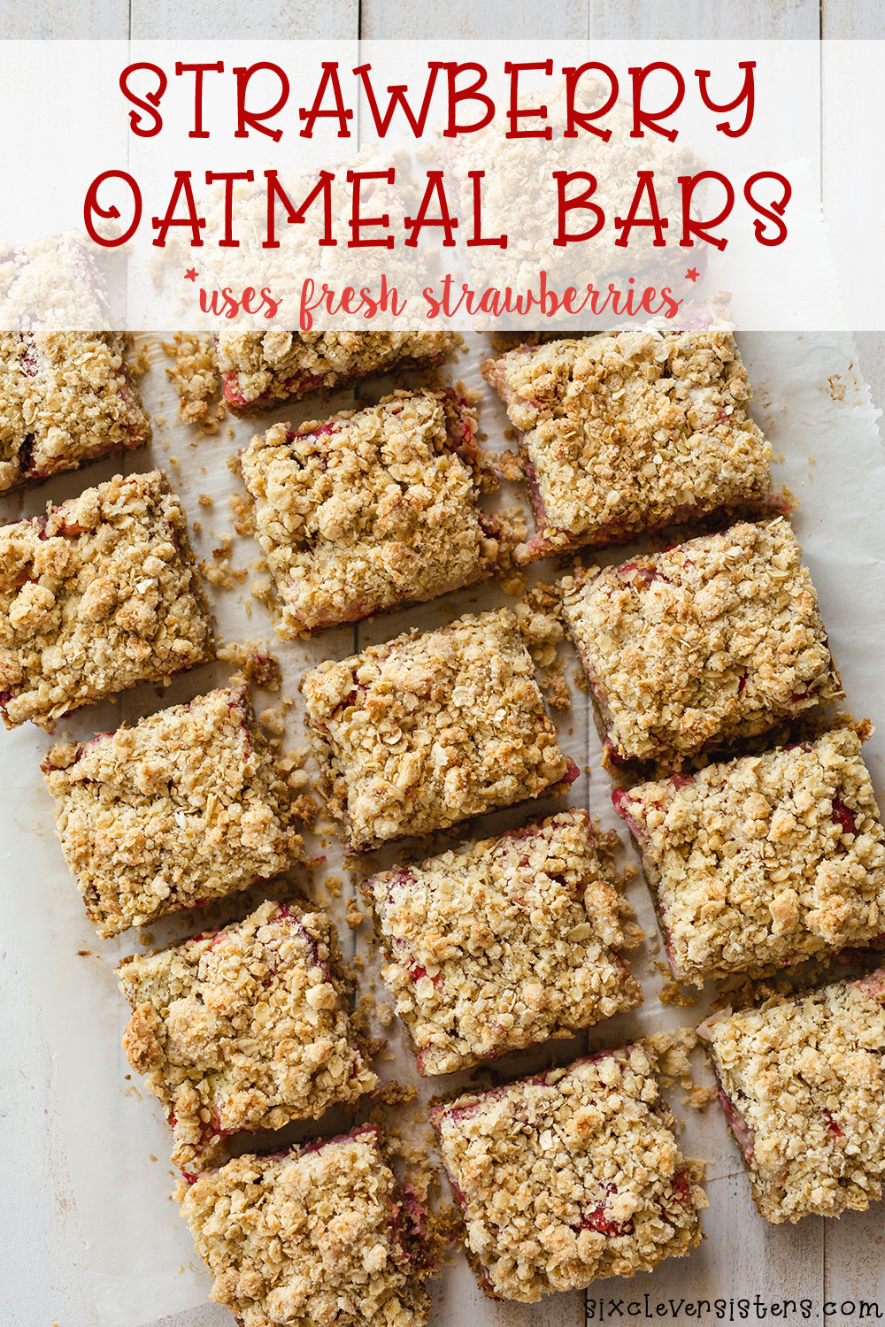 Strawberry Oatmeal Bars Recipe | Oatmeal Recipes | Strawberry Recipes | Strawberry Oatmeal | Strawberry Oatmeal Bars Easy | Recipe on the Six Clever Sisters blog!