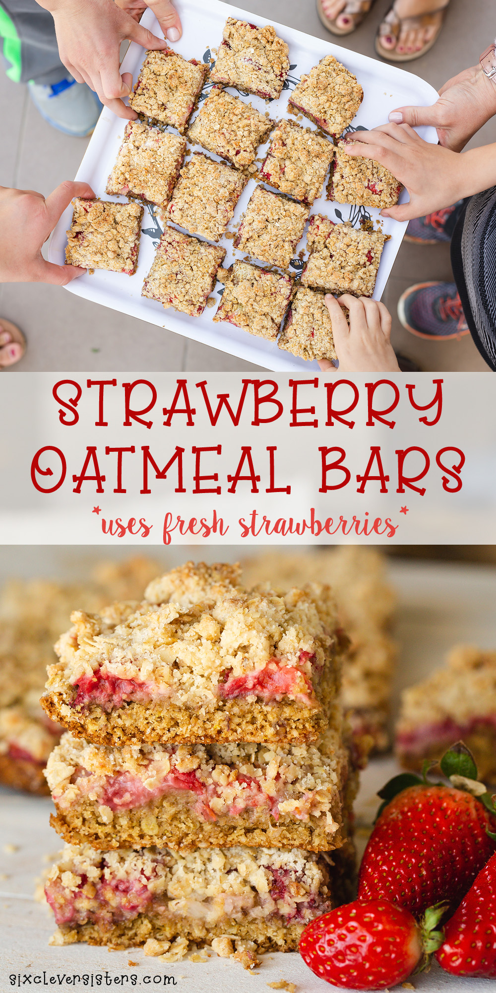 Strawberry Oatmeal Bars Recipe | Oatmeal Recipes | Strawberry Recipes | Strawberry Oatmeal | Strawberry Oatmeal Bars Easy | Recipe on the Six Clever Sisters blog!