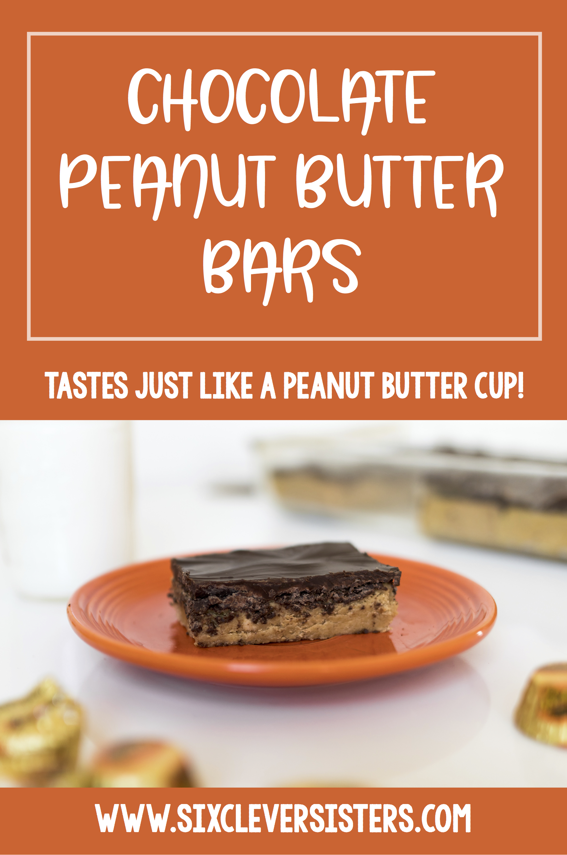 Reese's Bars Recipe | No Bake Dessert Recipe | No Bake Dessert Bars | Reese Cup Bar Recipe | Reese's Dessert Bars Recipe | Reese's Peanut Butter Bars Recipe No Bake | Recipe for Reese's Bars | Reese's Peanut Butter Bars Recipe | Homemade Reese's Bars Recipe | Love a Reese peanut butter cup? You'll love our no-bake, homemade chocolate peanut butter bar recipe that uses just 5 ingredients and can be made in 5 minutes! It tastes just like a Reese peanut butter cup! #pb #peanutbutter #peanutbutterdesserts #recipe #reesesdessert #nobakedesserts #chocolate #sixcleversisters