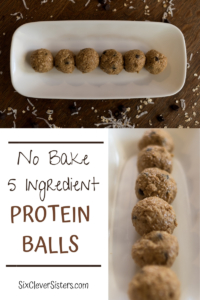 No Bake Protein Balls | Energy Balls | No Bake Dessert | Energy Bites | Protein Bites | No Bake Energy Bites | Peanut Butter Balls | These five ingredient protein balls are a breeze to make and a delicious treat when you need that afternoon pick-me-up. Sweetened only with honey, they are a great option for a guilt-free snack! Find the recipe at SixCleverSisters.com