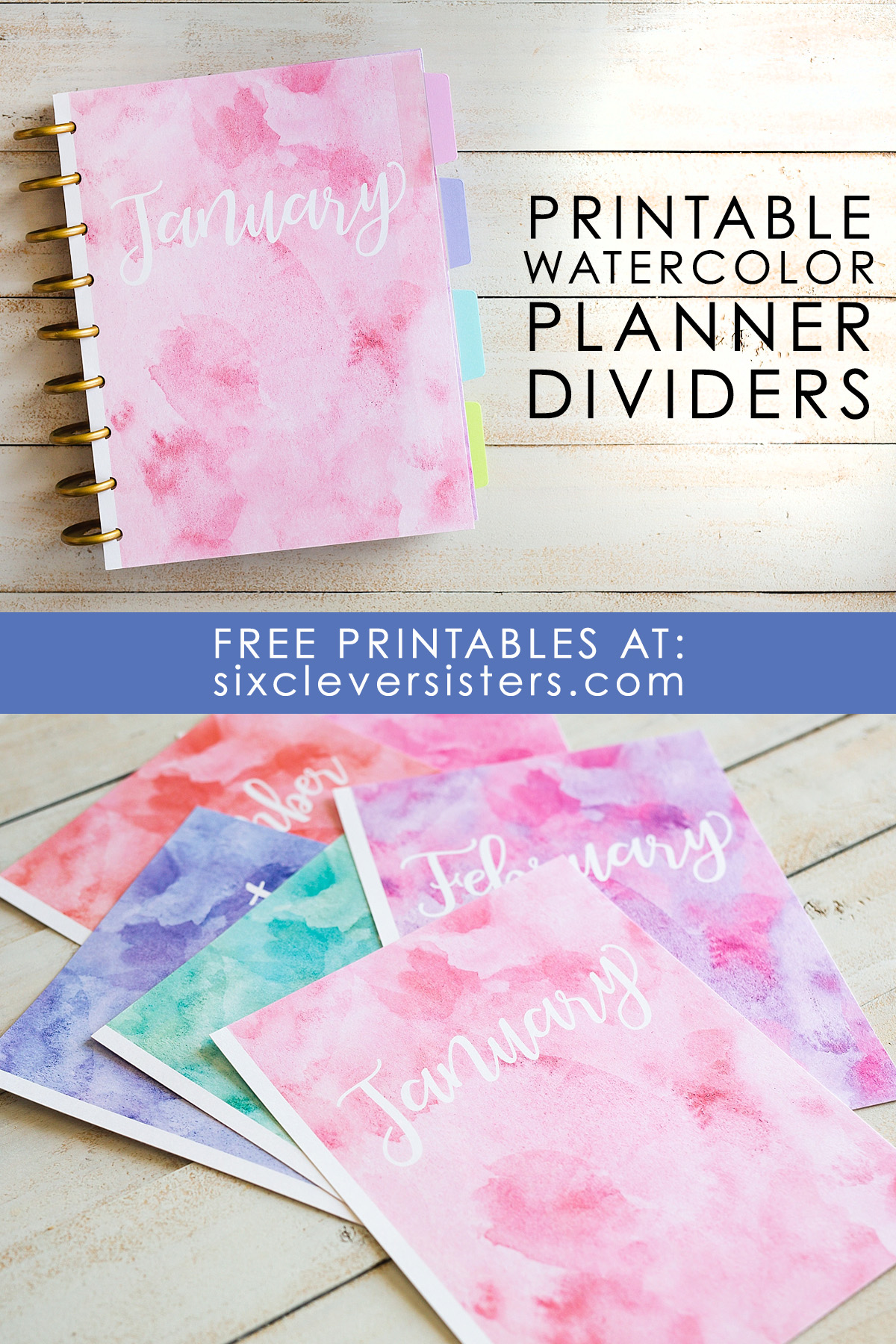 Printable planner dividers | free printable monthly planner dividers | Planner dividers printable free | Planner dividers DIY | Planner dividers free | Month dividers for planner | Printable monthly dividers | Free printable monthly planner dividers on the Six Clever Sisters blog!