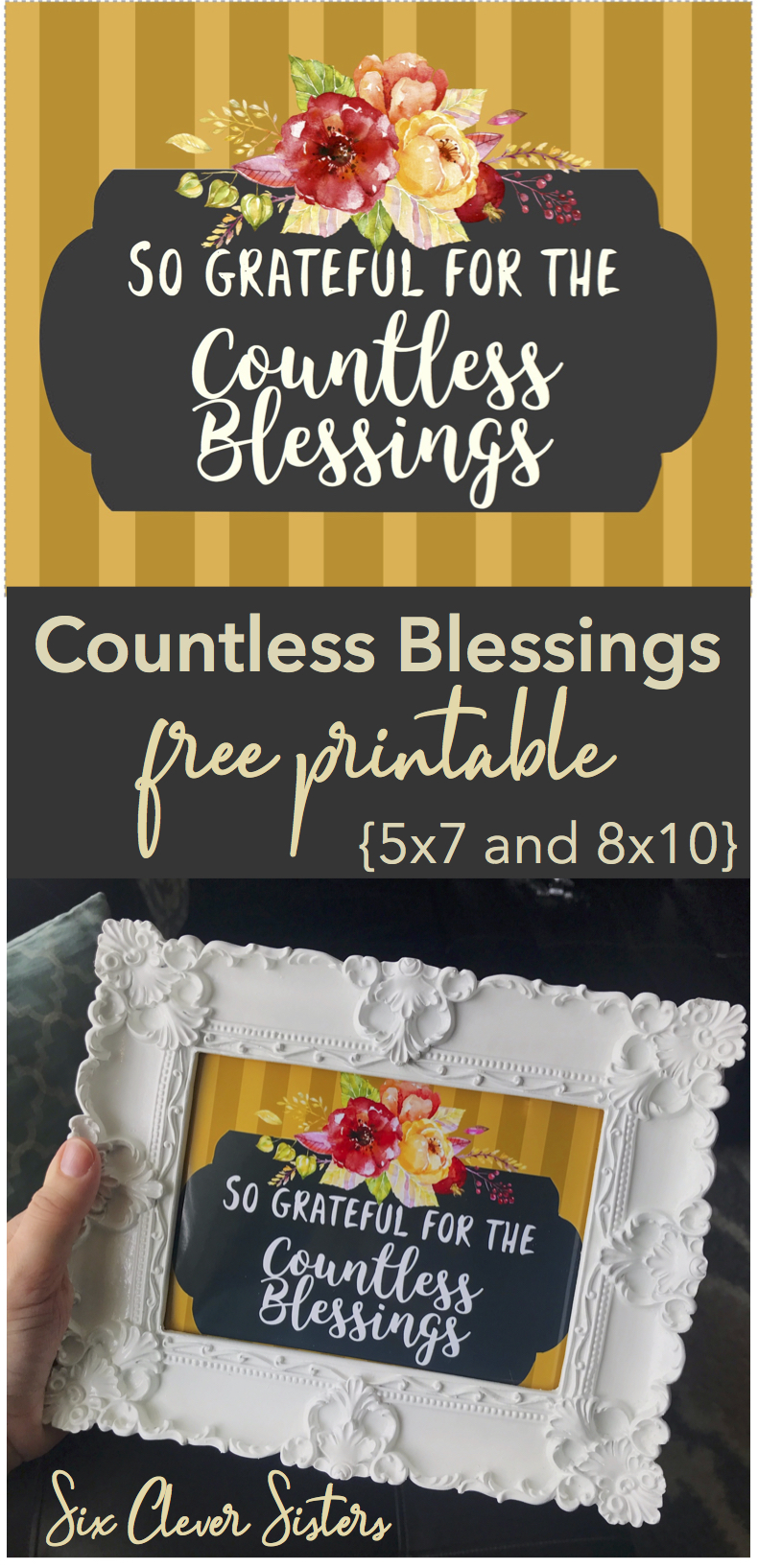 Fall Printable | Thanks | Thankful Printable | Thanksgiving | Fall 2019 | Blessings Printable | Free Download | 5x7 | 8x10 | Six Clever Sisters