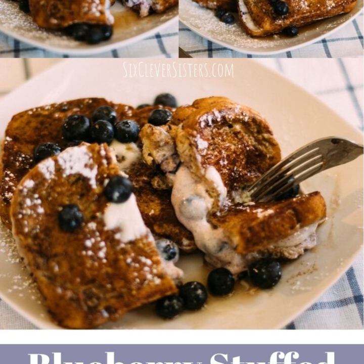 Blueberry Stuffed French Toast | French Toast | Stuffed French Toast Recipe | Easy French Toast Recipe | Taking brunch to a whole new level with this recipe! It's so delicious and so easy to make . . . find the recipe at SixCleverSisters.com.