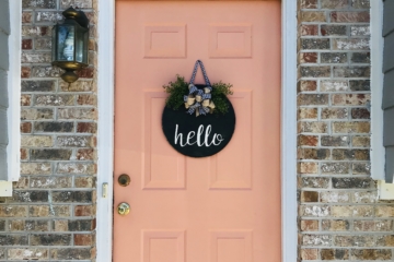 DIY Front Door Hello Sign | Wood Sign | Wood Sign Tutorial | Hello Sign | Lettering | How to Make a Wood Sign | Fall | Autumn | Fall Decor | Winter 2019 | Buffalo Plaid | Burlap | Rustic | Farmhouse | Chic | Home | Home Decor | How to | Six Clever Sisters