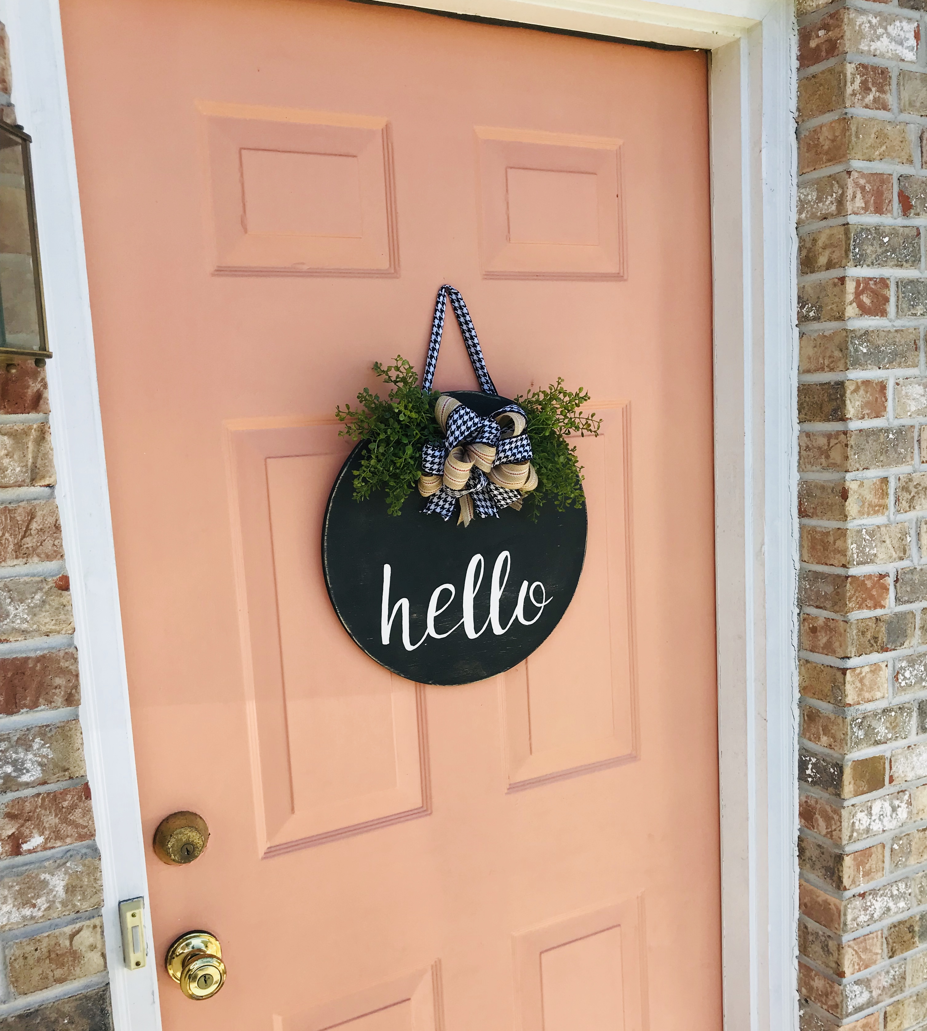 DIY Front Door Hello Sign | Wood Sign | Wood Sign Tutorial | Hello Sign | Lettering | How to Make a Wood Sign | Fall | Autumn | Fall Decor | Winter 2019 | Buffalo Plaid | Burlap | Rustic | Farmhouse | Chic | Home | Home Decor | How to | Six Clever Sisters 