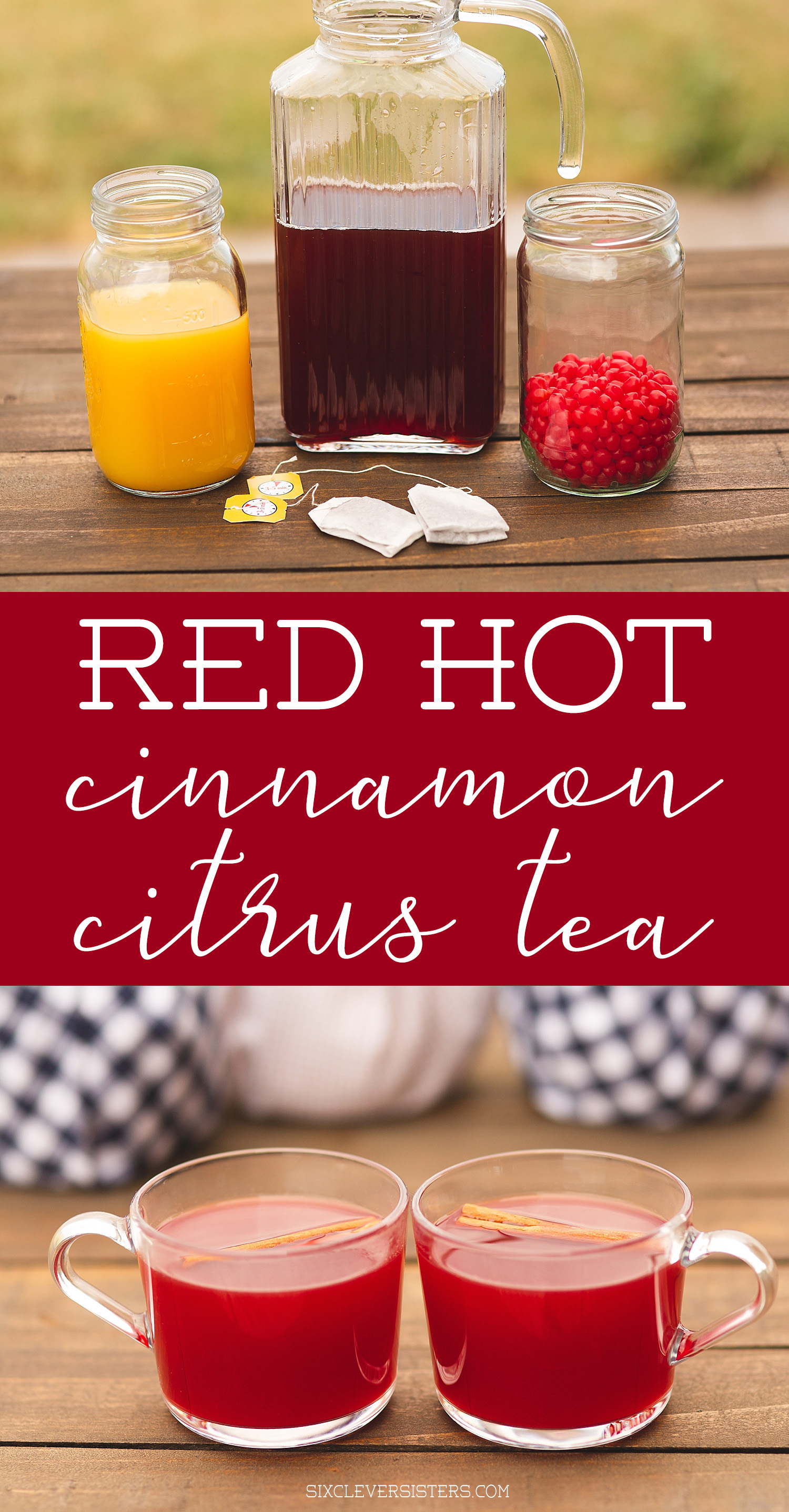 Cinnamon Citrus Tea Recipe | Warm Cinnamon Tea | Cinnamon and Citrus Tea | Spiced Tea | Cinnamon Orange Tea | Delicious recipe for cinnamon citrus tea on the Six Clever Sisters blog!