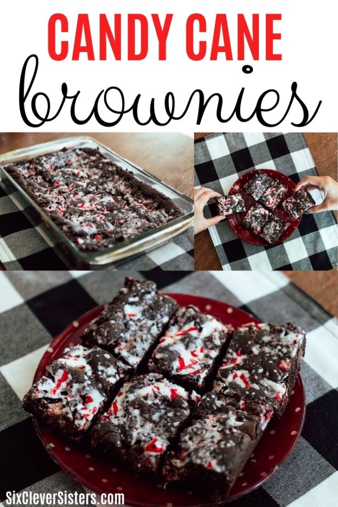 Candy Cane Brownies | Peppermint Brownies | Chocolate Mint Brownies | Chocolate Cookie Bars | Chocolate Mint Bars | Easy 6 Ingredient Brownies | These delicious Candy Cane Brownies use only 6 ingredients - easy to make and sure to please everyone with their chocolate-y gooeyness. Find the recipe at SixCleverSisters.com 