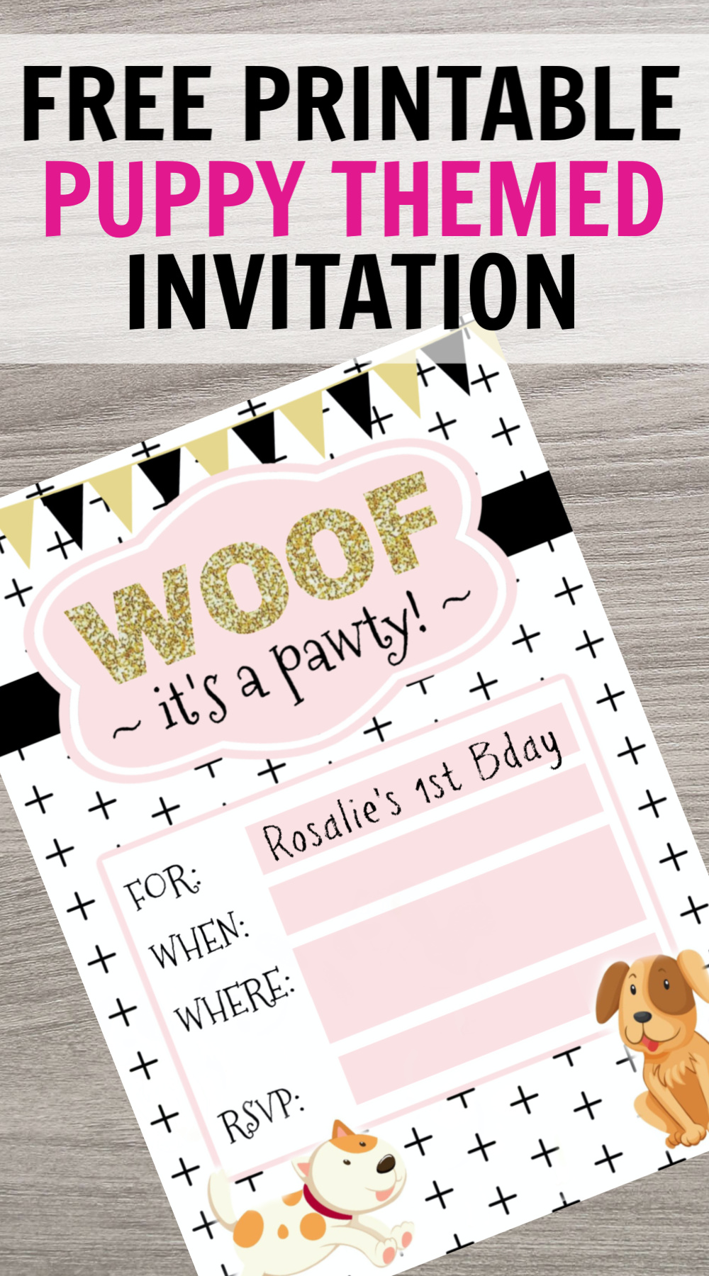 Free Printable Birthday Invitation | Free Printable | Happy Birthday | DIY Invitation | Birthday Party Puppy | Printable Dog Invitation | Puppy First Birthday | Puppy Themed Party | Download this trendy birthday invitation to DIY for your next dog puppy party! On the Six Clever Sisters blog